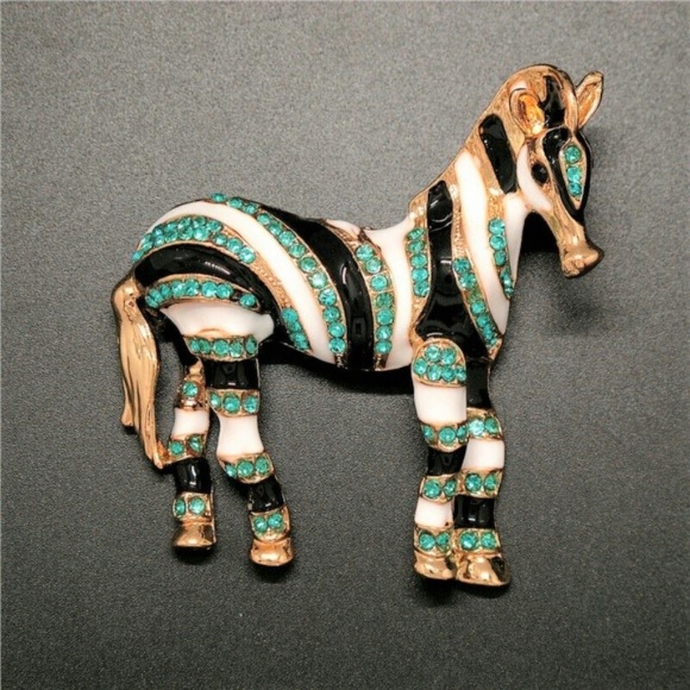 Aqua Statement Zebra Pendant Brooch NWT-
